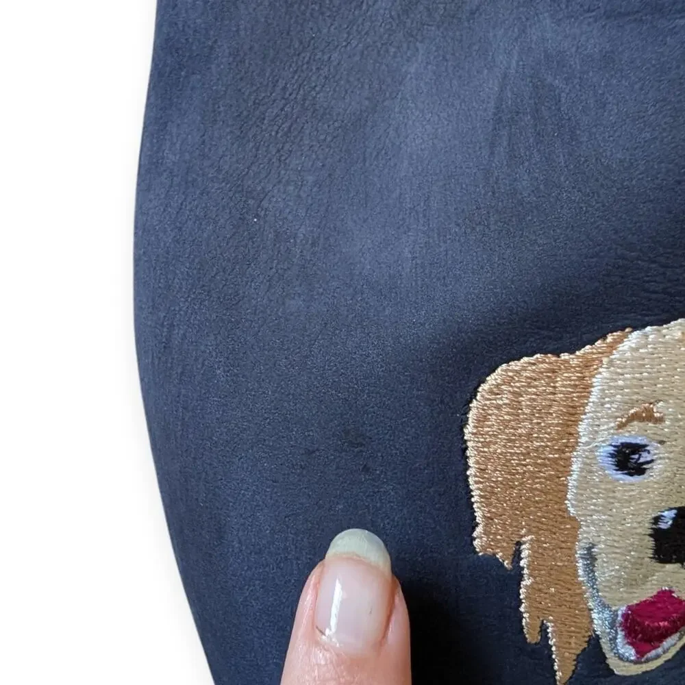 Del Toro x Saks Fifth Avenue Dog Embroidered Navy Blue House Slippers Mens 10.5